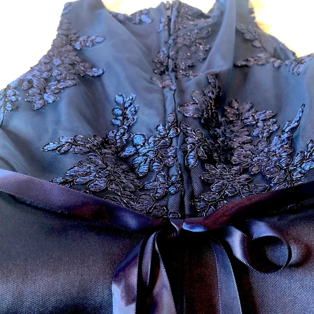 RARE EDITIONS Elegant Navy Dress with Embellishments & Floral Embroidery Girl 7